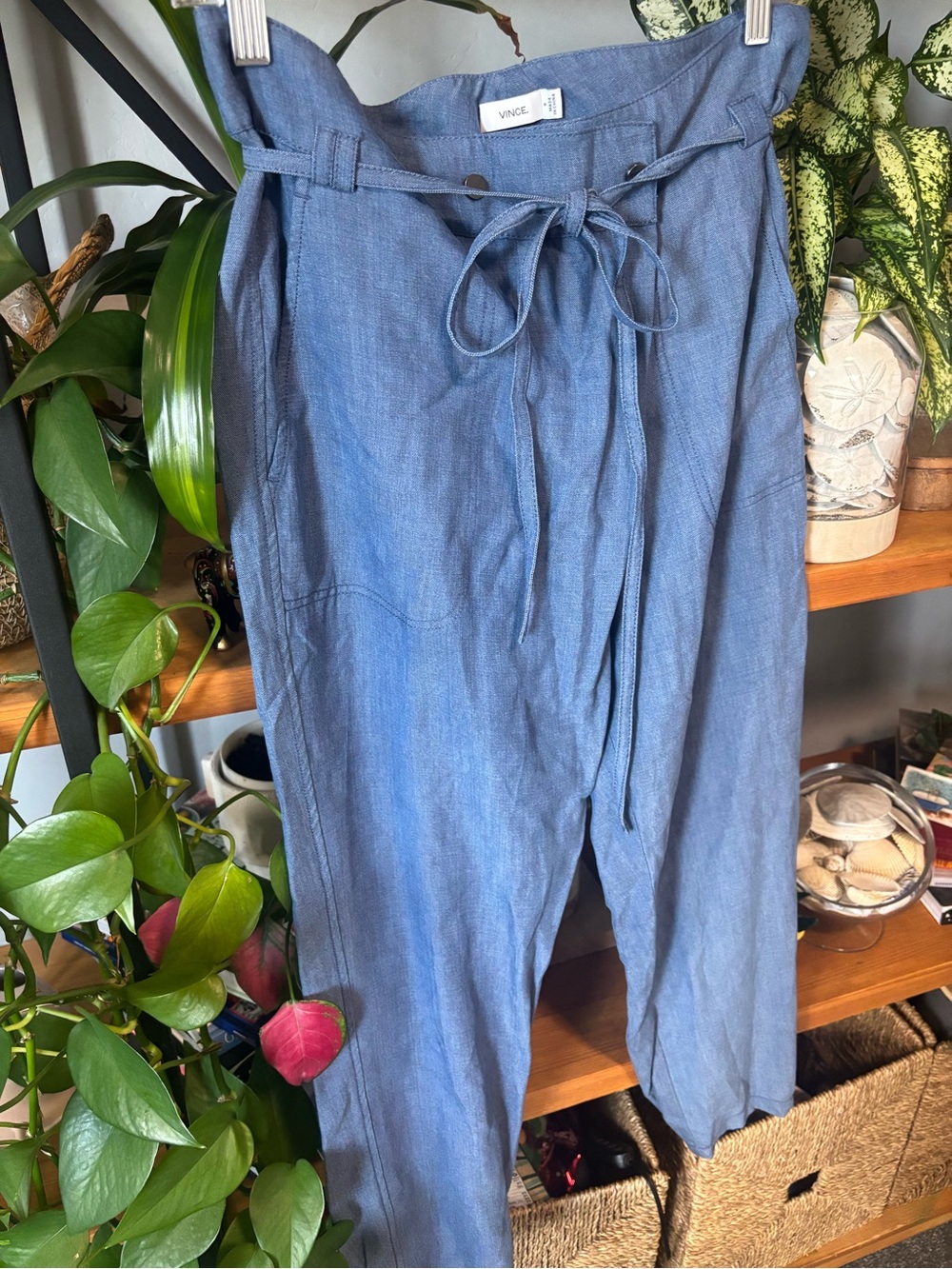 Vince Womens Cropped Lyocell Pants Sz 6 Solid Blue Mid Rise - Picture 4 of 5